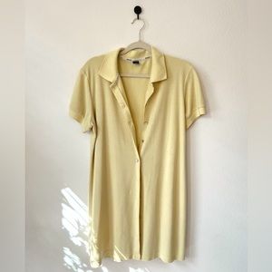 Long yellow polo shirt dress. Great as a cover up or layering piece.